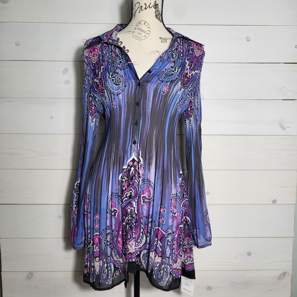 NWT Sunny Leigh Macy's Dress Crinkle Sheer Split Bell Sleeves FOREVER YOURS.